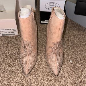 Pink suede, rhinestone, booties, brand new
